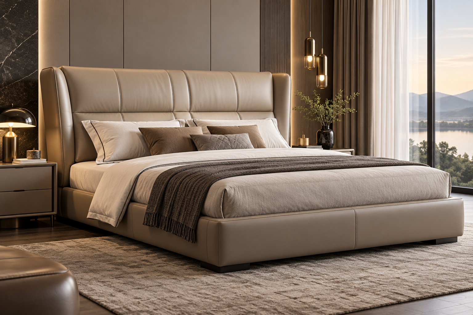 Giường ngủ bọc da – thiết kế và vật liệu hoàn thiện